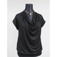 Bluzka krótki rękaw z lejącym dekoltem typu woda - czarna
