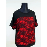 Bluzeczka z szydełkową koronką czarno/czerwona