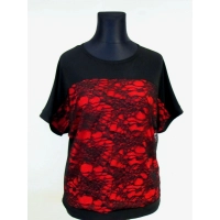 Bluzeczka z szydełkową koronką czarno/czerwona