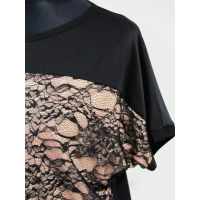 Bluzeczka z szydełkową koronką czarno/łososiowa