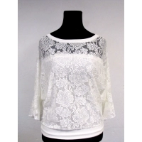 Ażurowa bluzka kimono z falbanką na rękawach