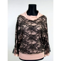 Bluzka koronkowa z falbaniastym mankietem i golfem