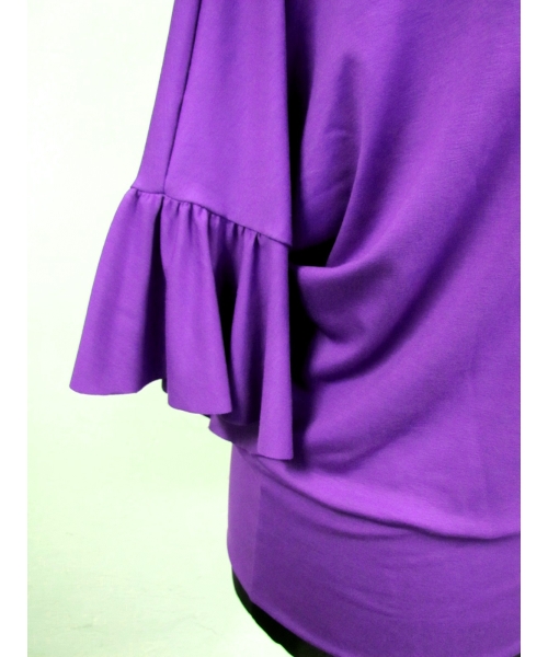 Bluzeczka kimono z marszczonym rękawem 3/4 - fioletowa