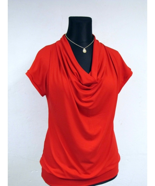 Bluzka KIMONO z ozdobnym dekoltem typu woda - czerwona
