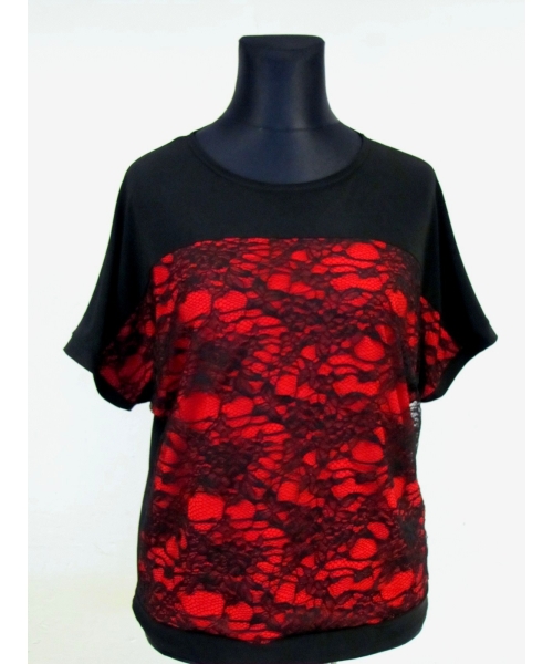 Bluzeczka z szydełkową koronką czarno/czerwona